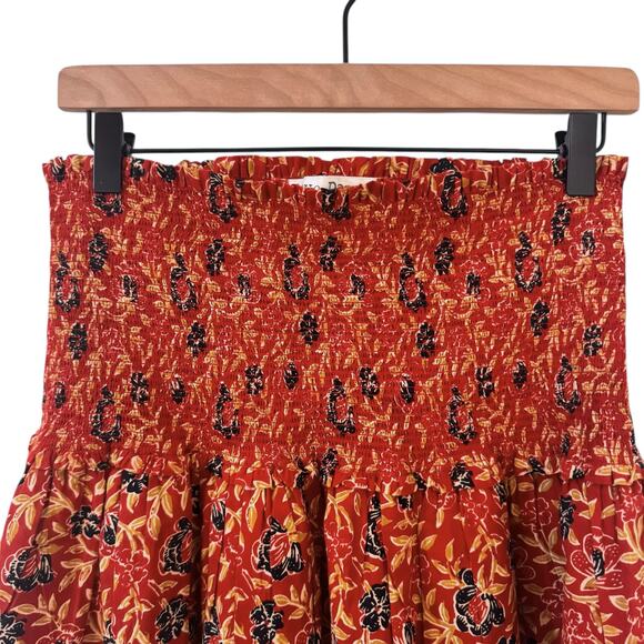 Alix of Bohemia Maria Carnelian Cotton Tiered Floral Smocked Mini Skirt Size M - Picture 5 of 10